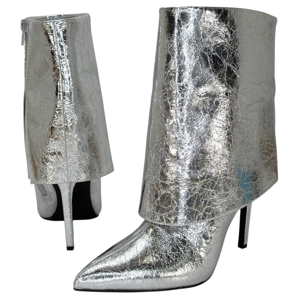 INC Sabeel Silver Patent Leather Cuff Heeled Womens Boots Size 8.5M - Picture 9 of 14
